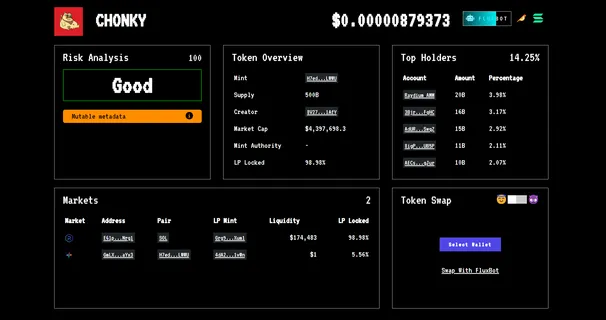 Buying Solana crypto tokens with rugcheck